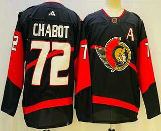 Men%27s Ottawa Senators #72 Thomas Chabot Black 2022 Reverse Retro Authentic Jersey